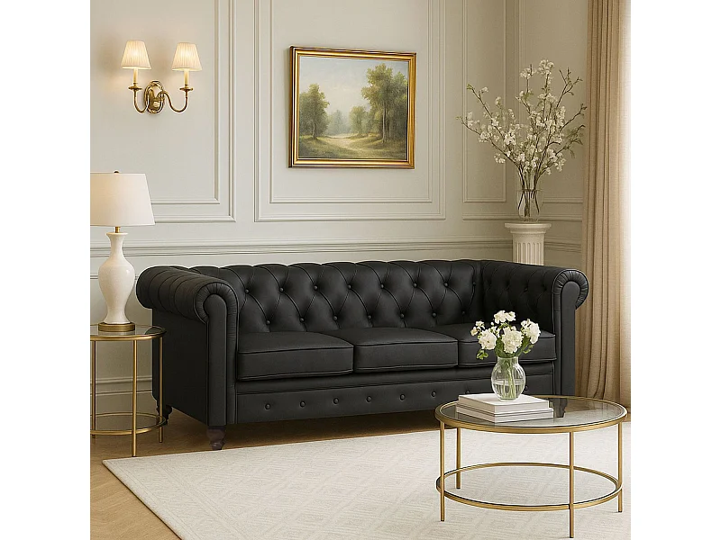 Canapé 3 Places "Chesterfield" 209cm Noir