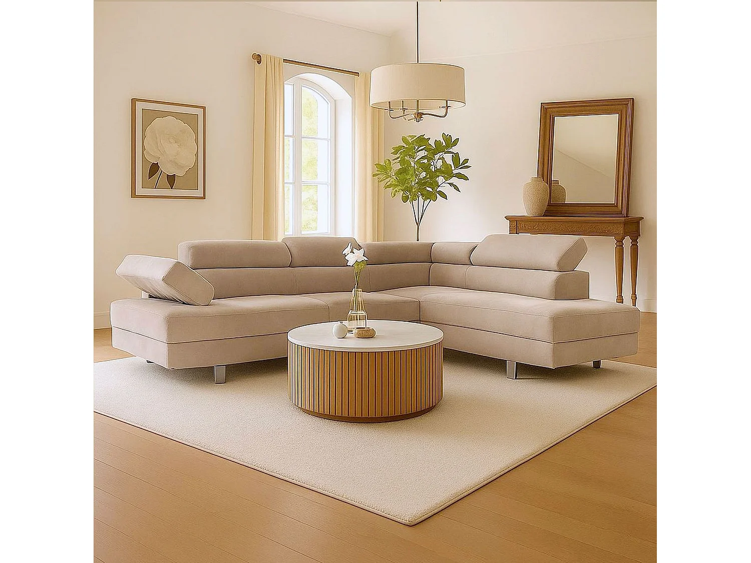 Canapé d'Angle Droit "Têtière" 260cm Taupe