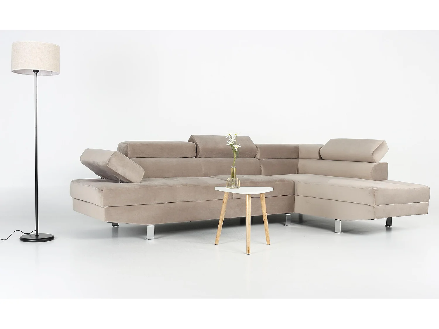 Canapé d'Angle Droit "Têtière" 260cm Taupe