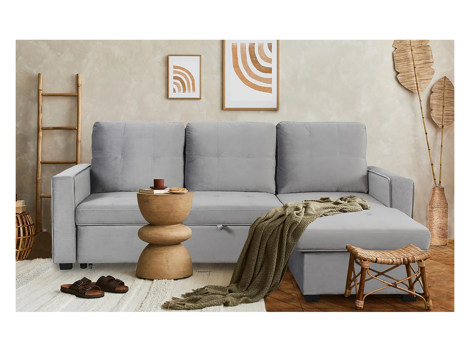 Divano letto angolare moderno Delacroix Velluto Argento