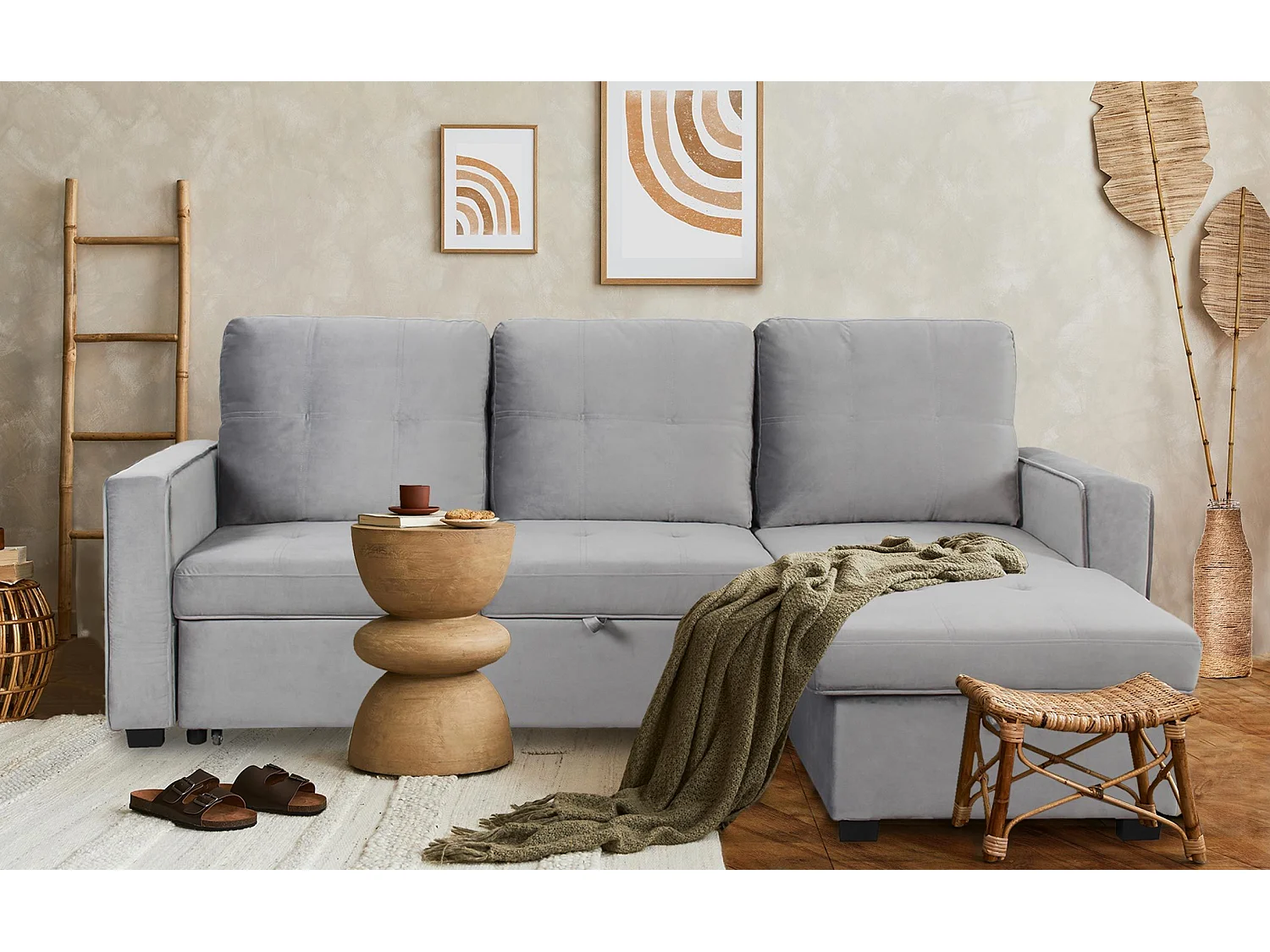 Canapé d'Angle Convertible "Rabano" 230cm Argent