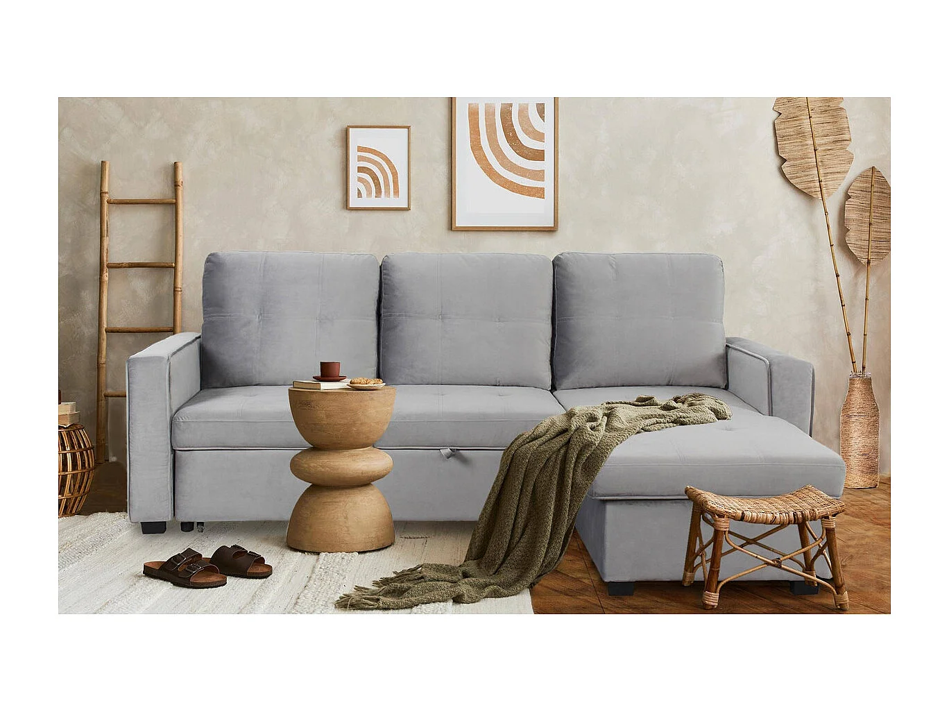 Canapé d'Angle Convertible "Rabano" 230cm Argent