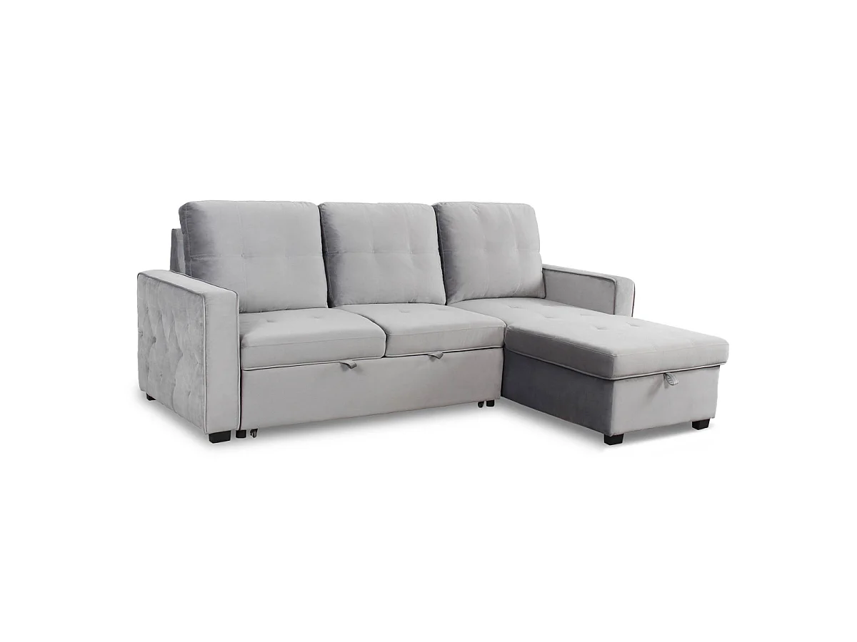 Canapé d'angle convertible 4 places en velours gris RABANO