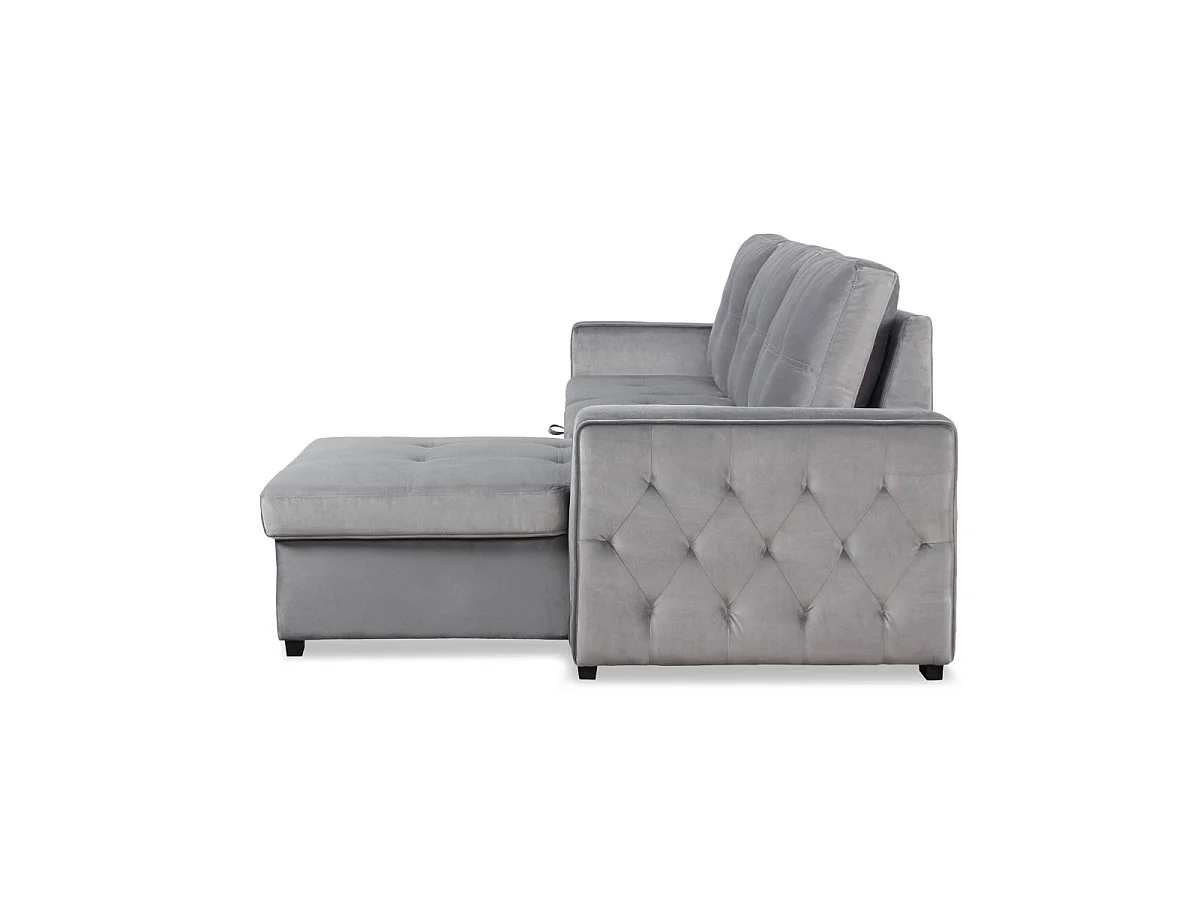 Canapé d'angle convertible 4 places en velours gris RABANO