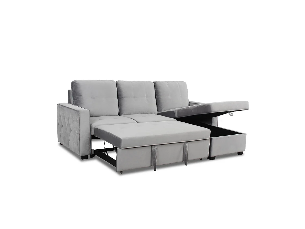 Canapé d'angle convertible 4 places en velours gris RABANO