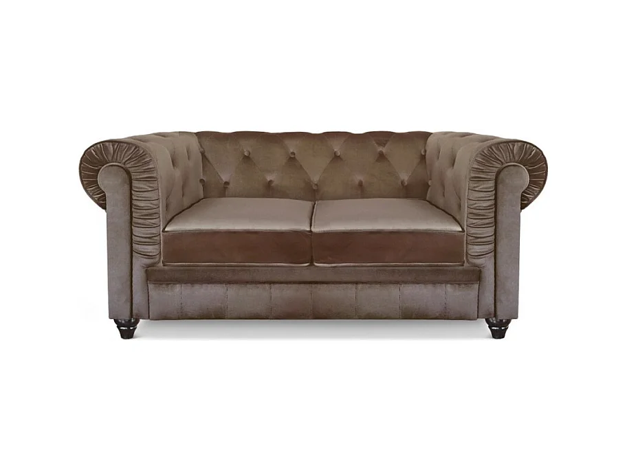 Zweisitzer Sofa aus Samt "Chesterfield" Taupe 157cm Stilvoll und Gemütlich
