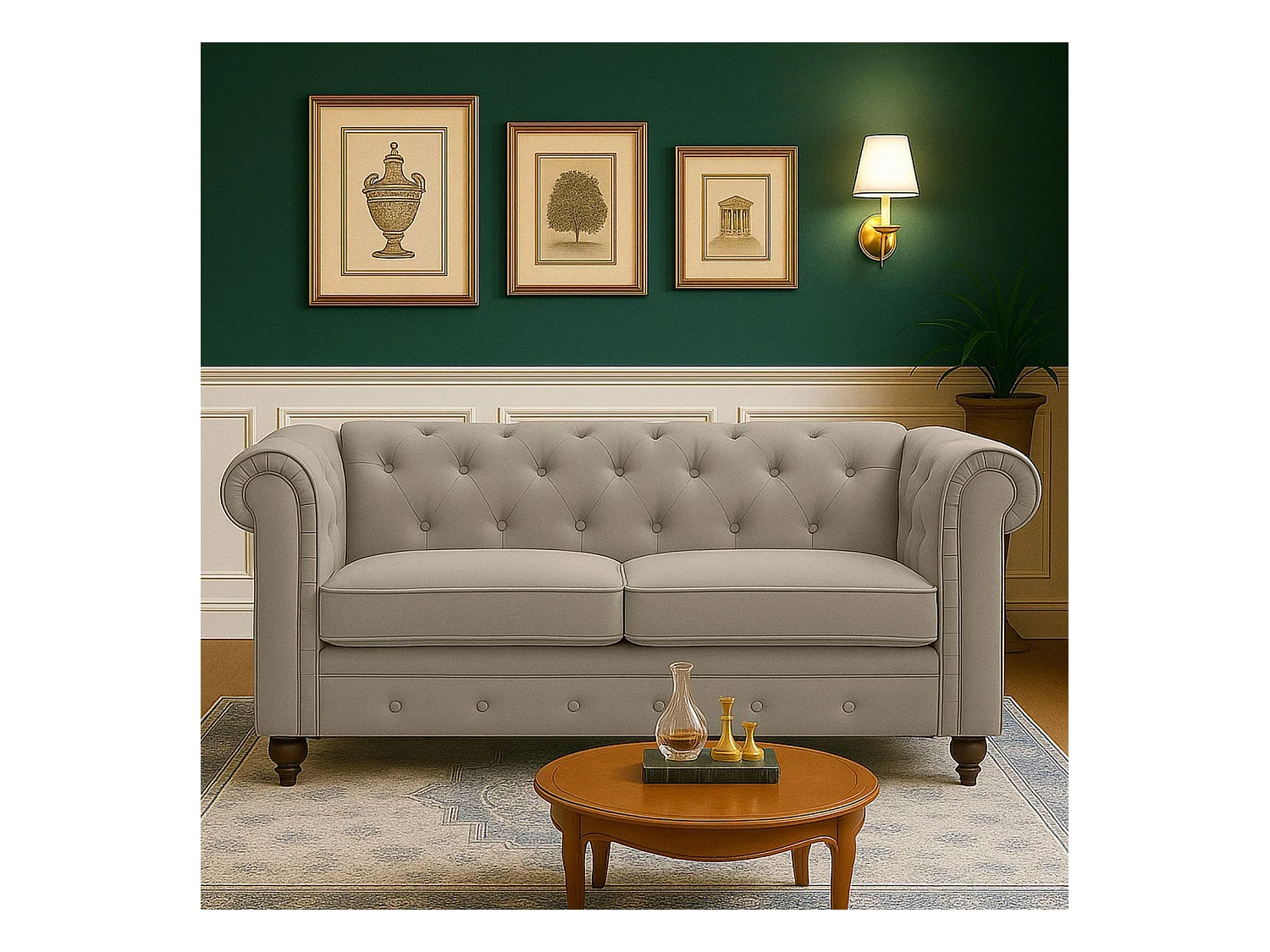 Zweisitzer Sofa aus Samt "Chesterfield" Taupe 157cm Stilvoll und Gemütlich