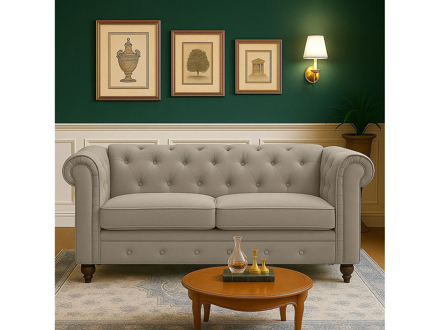 Canapé 2 Places Velours "Chesterfield" 157cm Taupe