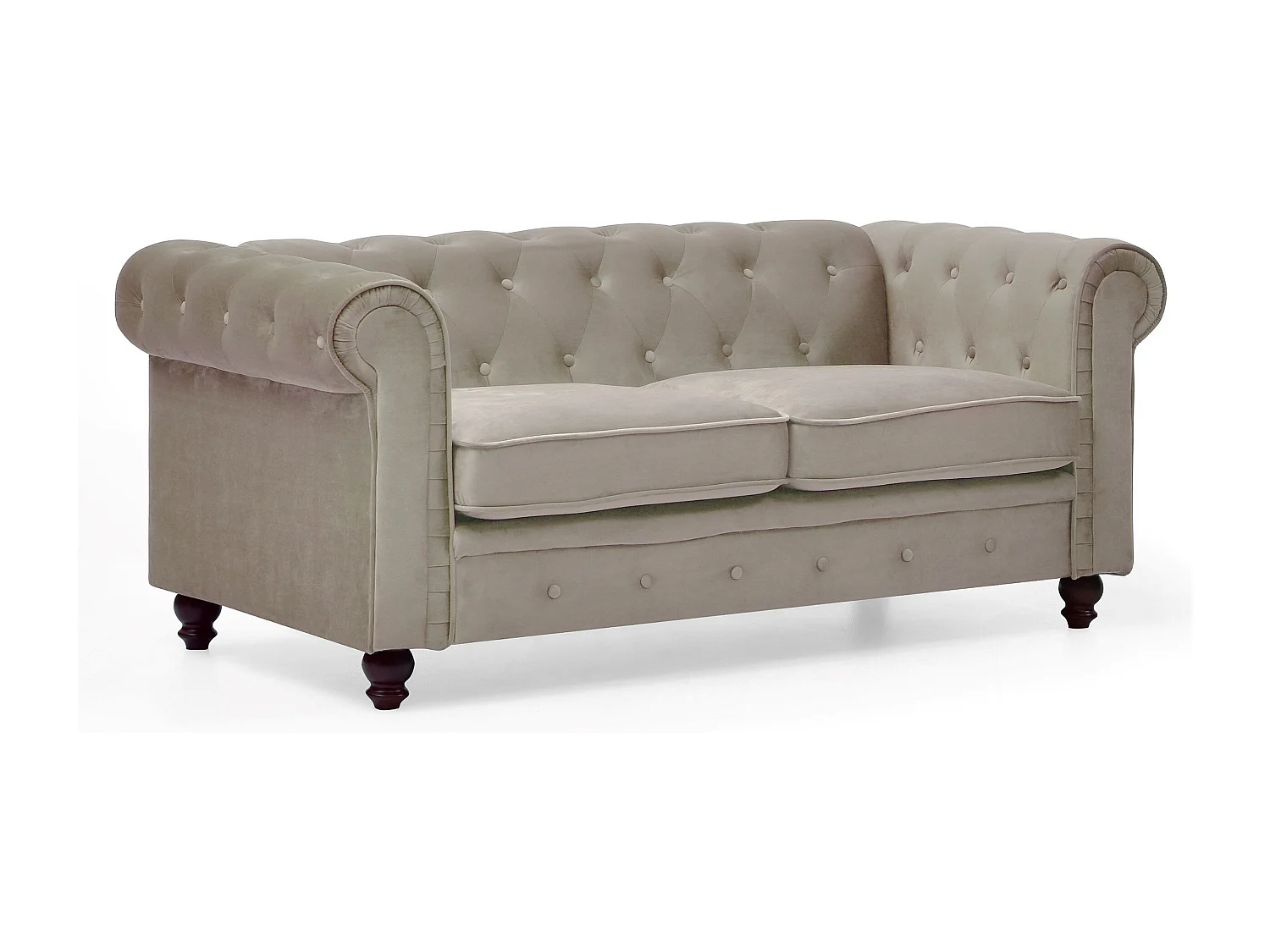 Canapé 2 Places Velours "Chesterfield" 157cm Taupe