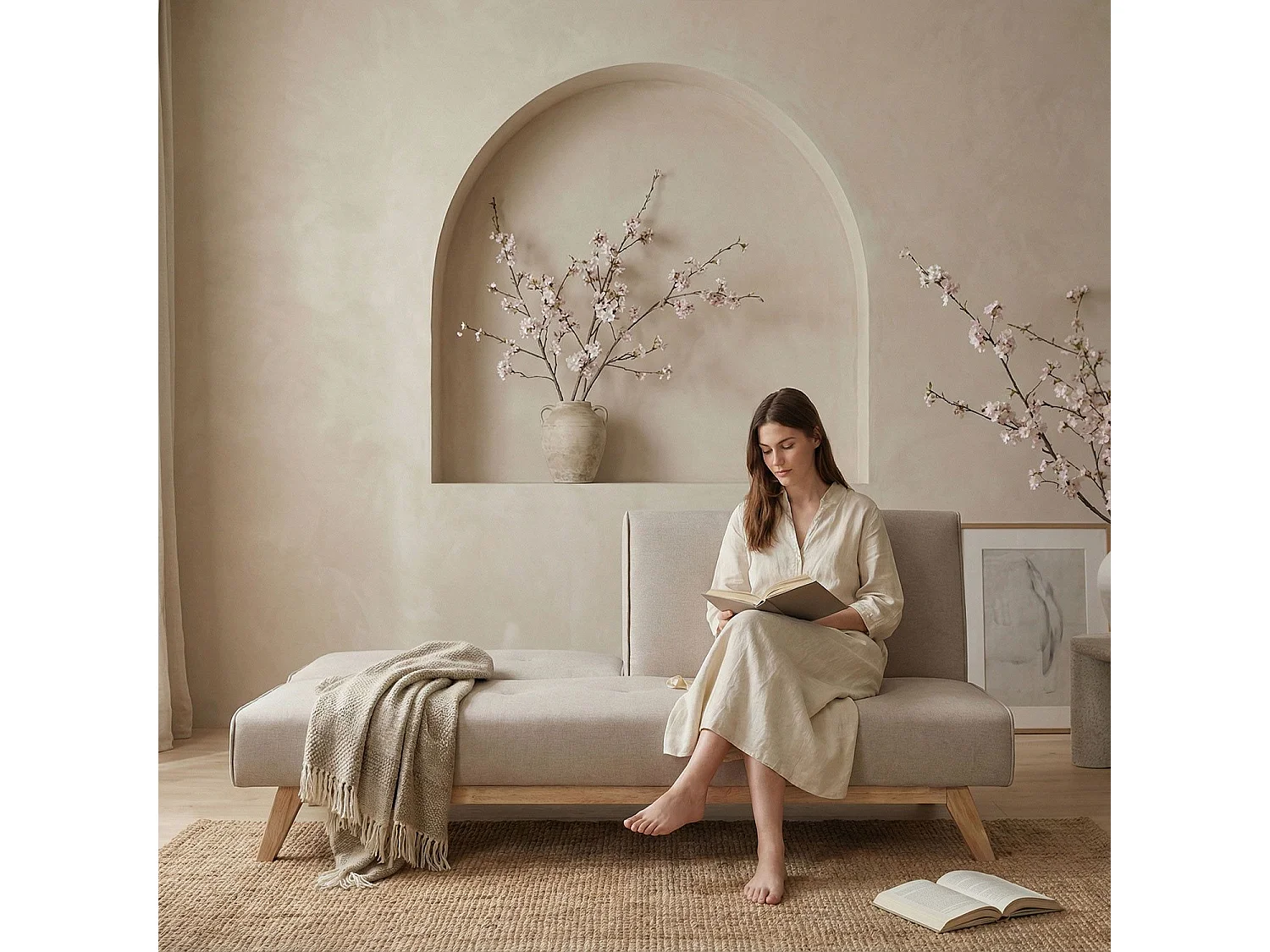 Canapé Convertible "Jeanot" 180cm Beige