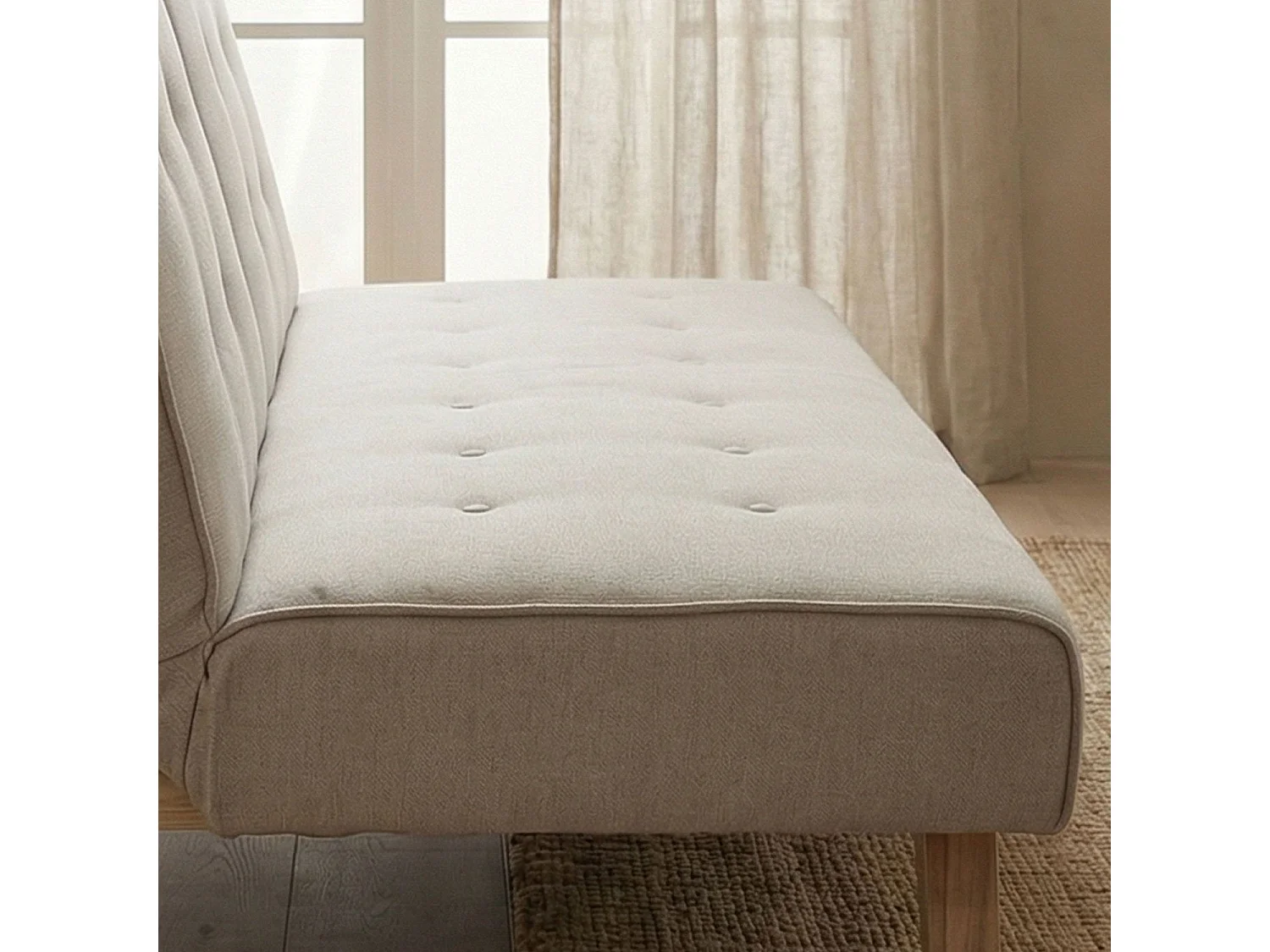 Skandinavisches Beiges Schlafsofa 3-Sitzer Stoff & Holz - Optimaler Komfort