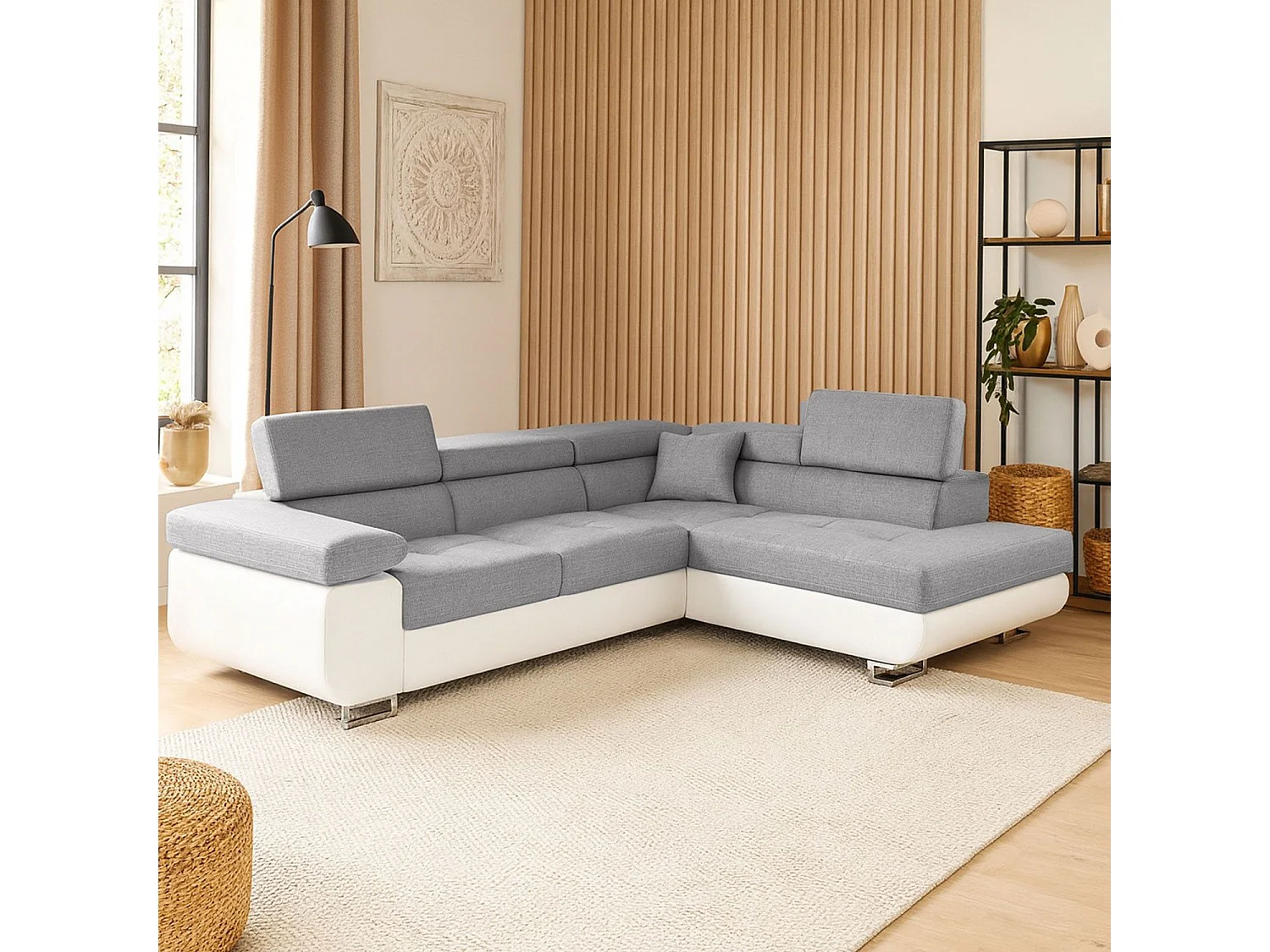 Canapé d'Angle Droit Convertible "Marius" 275cm Gris