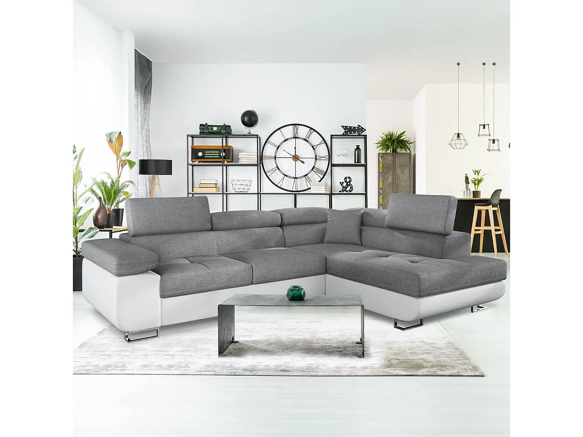 Canapé d'Angle Droit Convertible "Marius" 275cm Gris