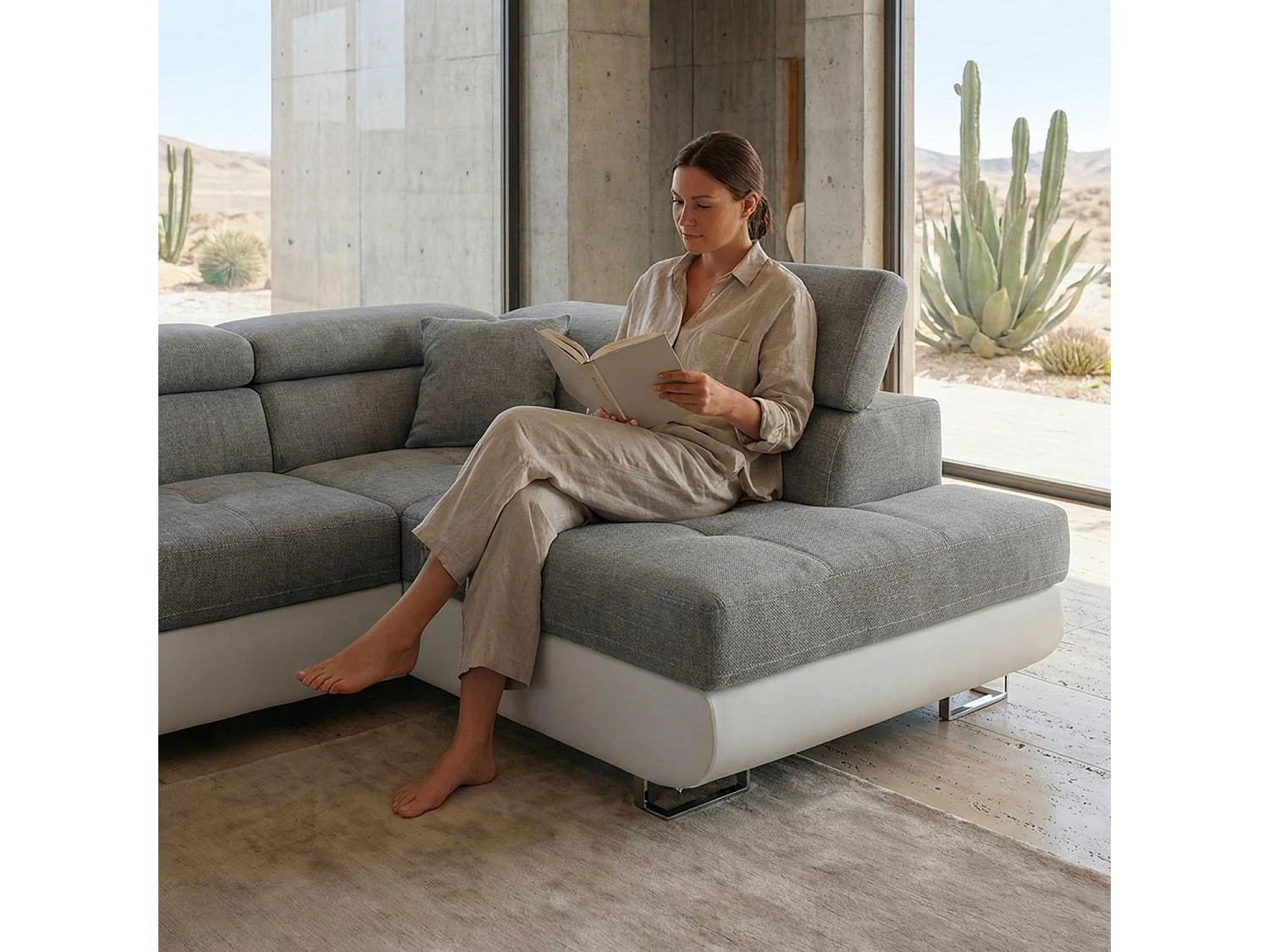 Canapé d'Angle Droit Convertible "Marius" 275cm Gris