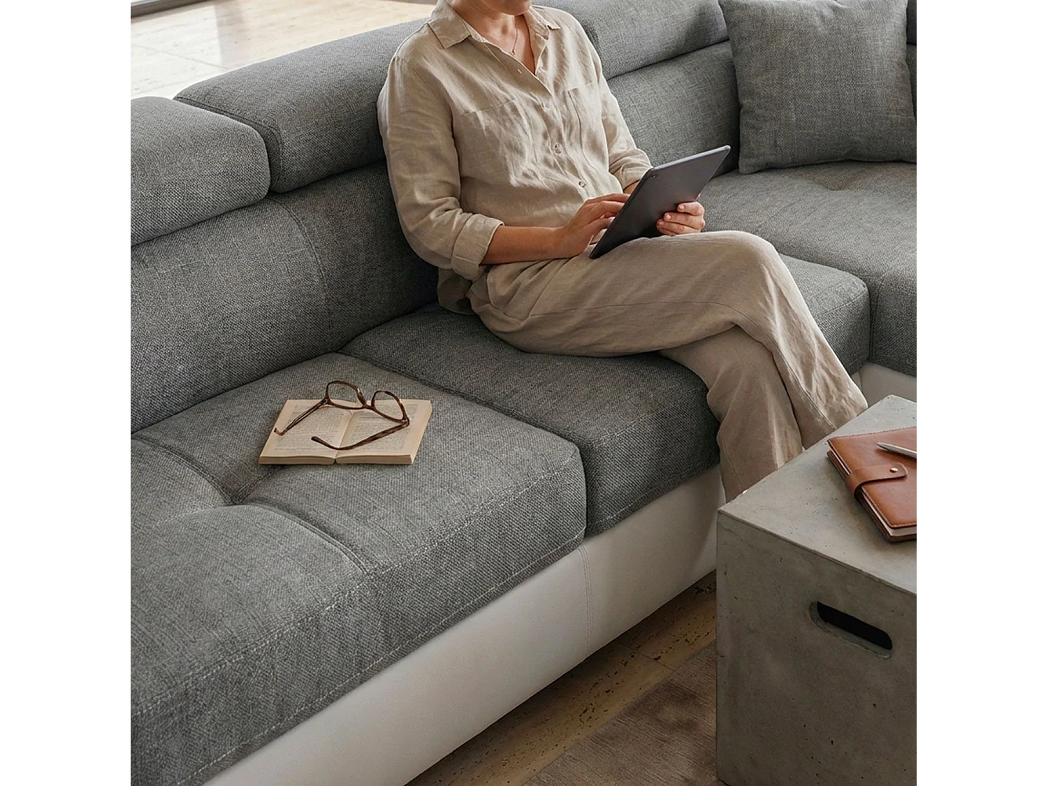 Canapé d'Angle Droit Convertible "Marius" 275cm Gris