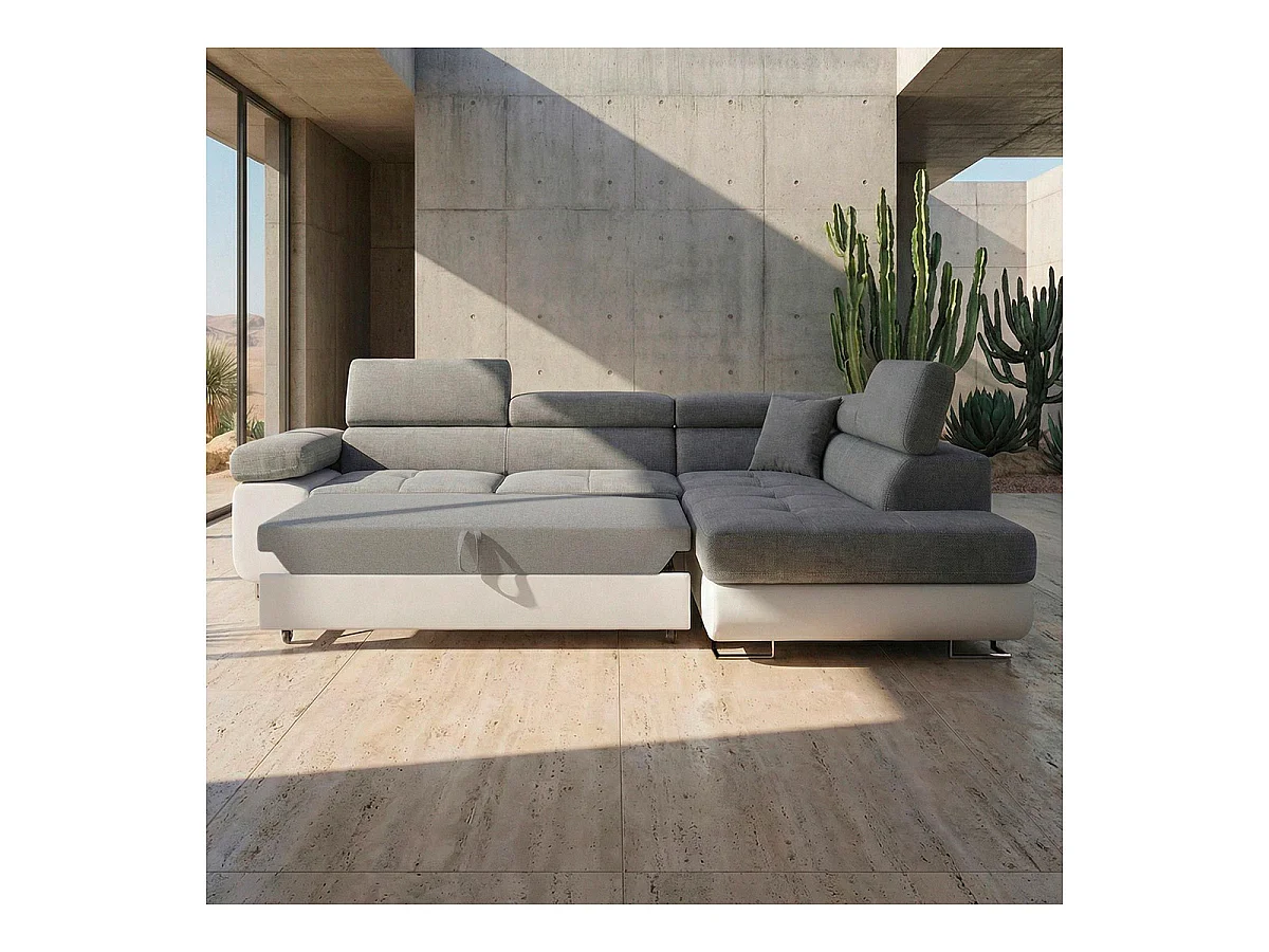 Canapé d'angle convertible 6 places en simili cuir gris MARIUS