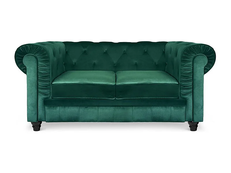 Divano grande Chesterfield a 2 posti in velluto verde