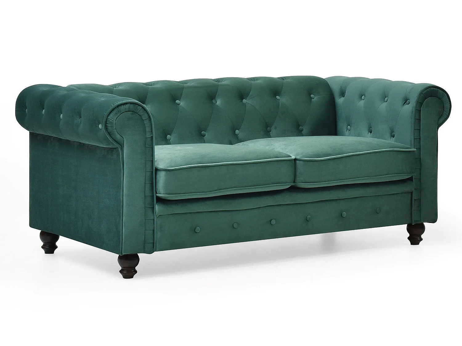 Canapé chesterfield 2 places en velours capitonné vert
