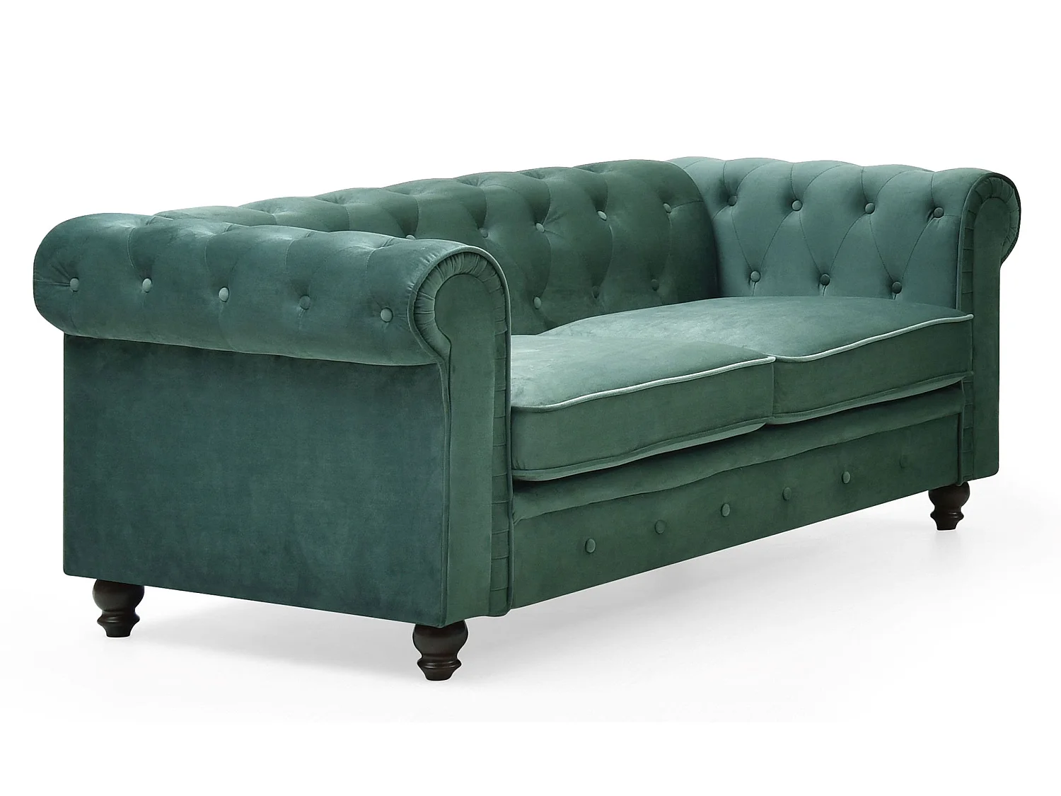 Canapé chesterfield 2 places en velours capitonné vert