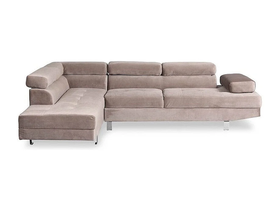 Canapé d'angle avec têtières relevables Alfa Velours Taupe