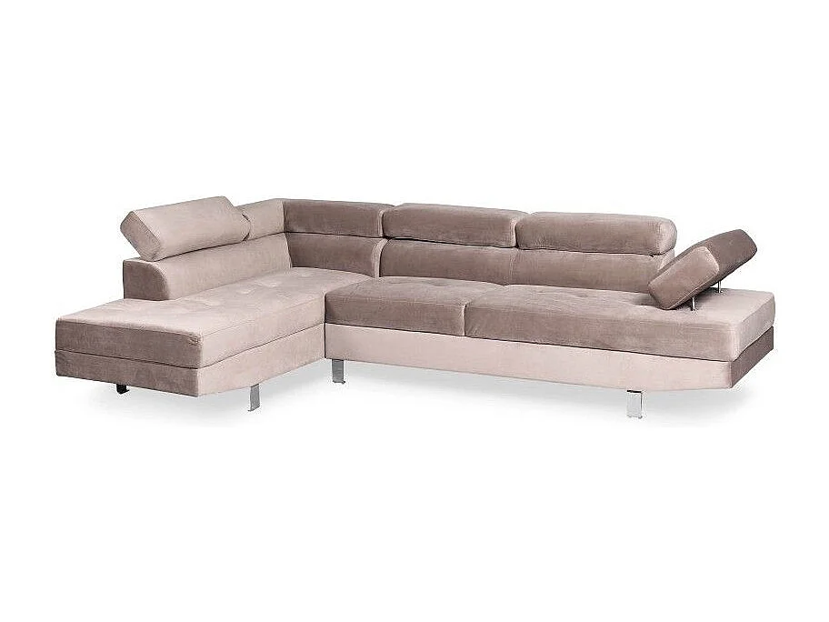 Canapé d'angle avec têtières relevables Alfa Velours Taupe