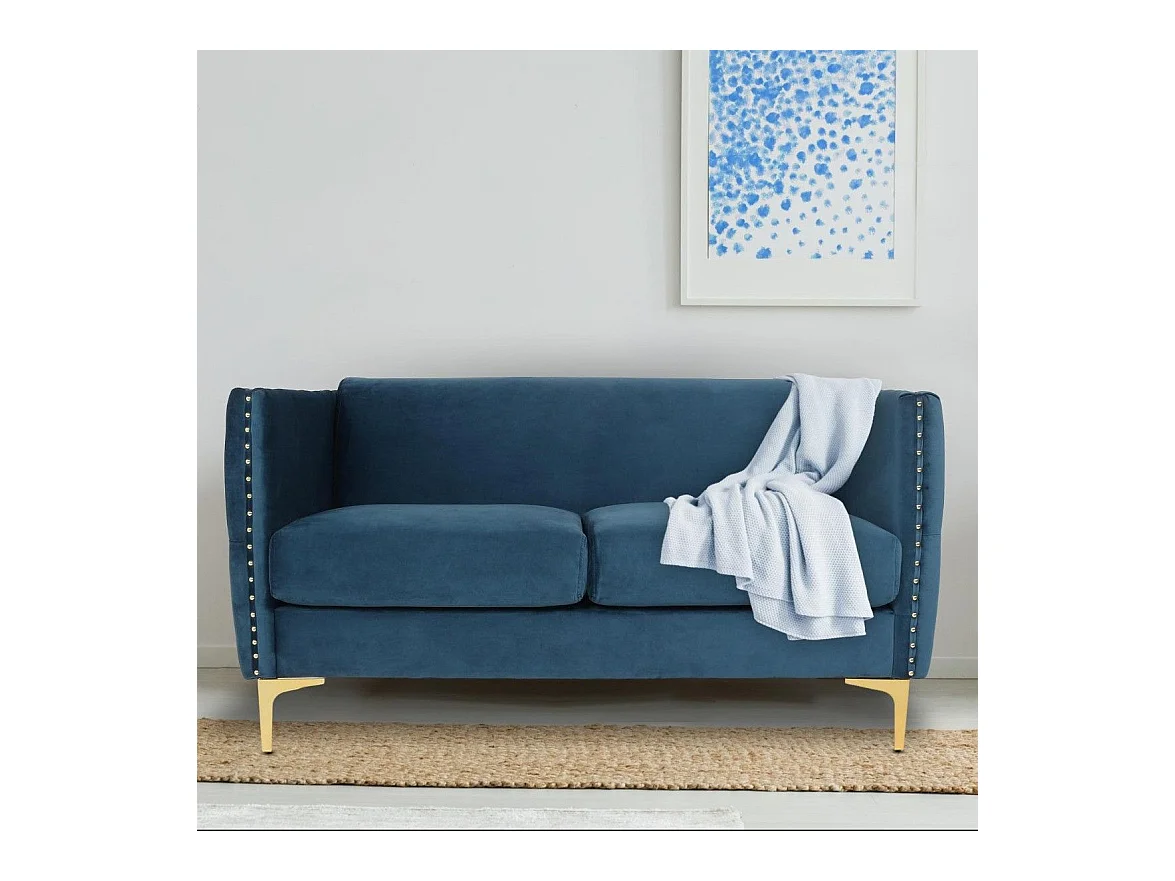 Canapé 2 Places en Velours "Suez" 145cm Bleu