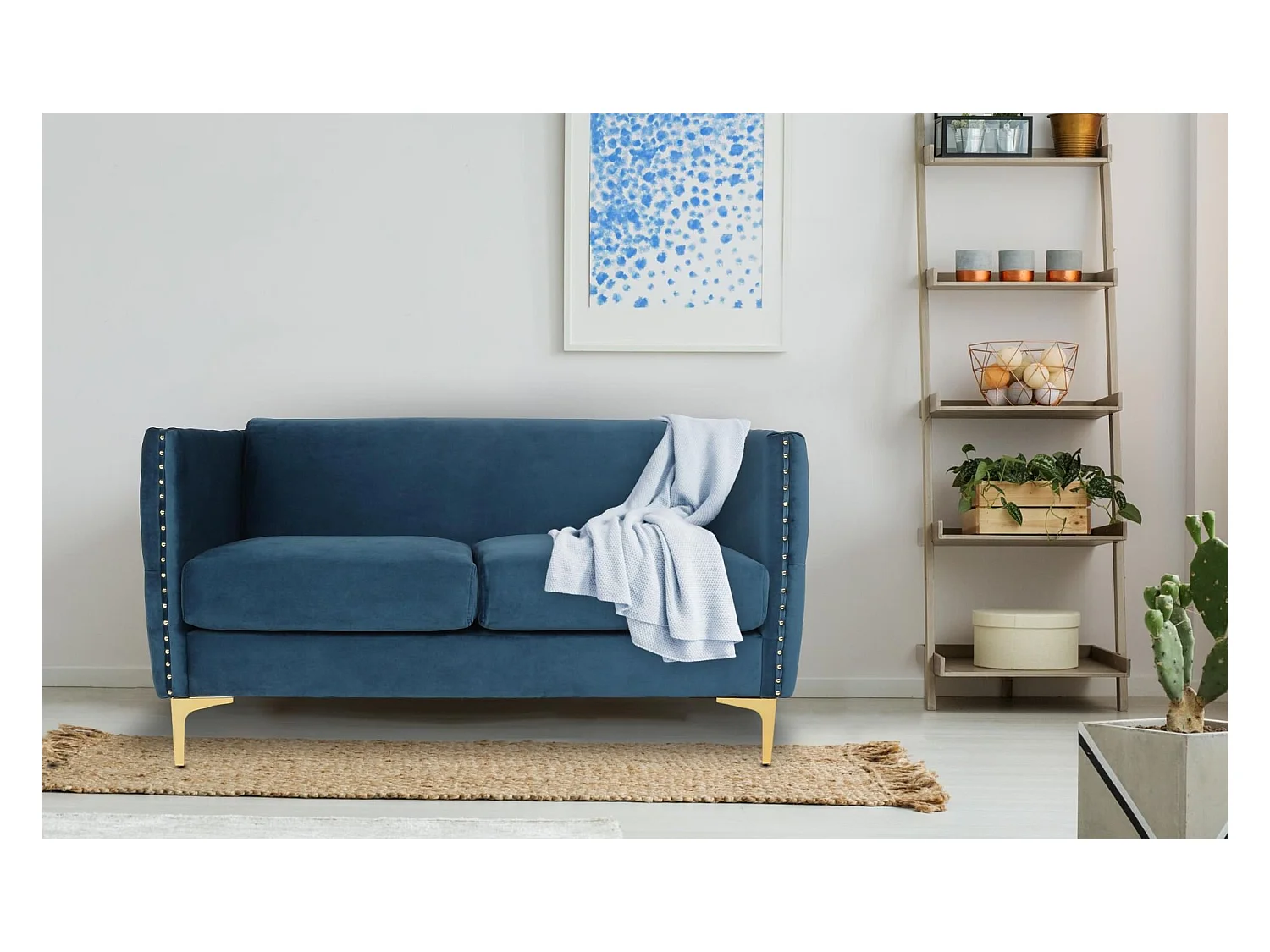 Canapé 2 Places en Velours "Suez" 145cm Bleu