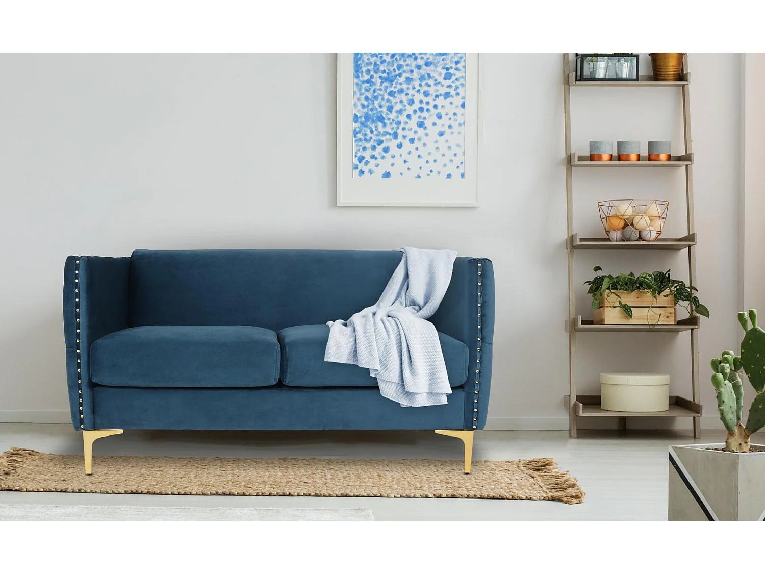 Samtblauer 2-Sitzer "Suez" Elegantes Design