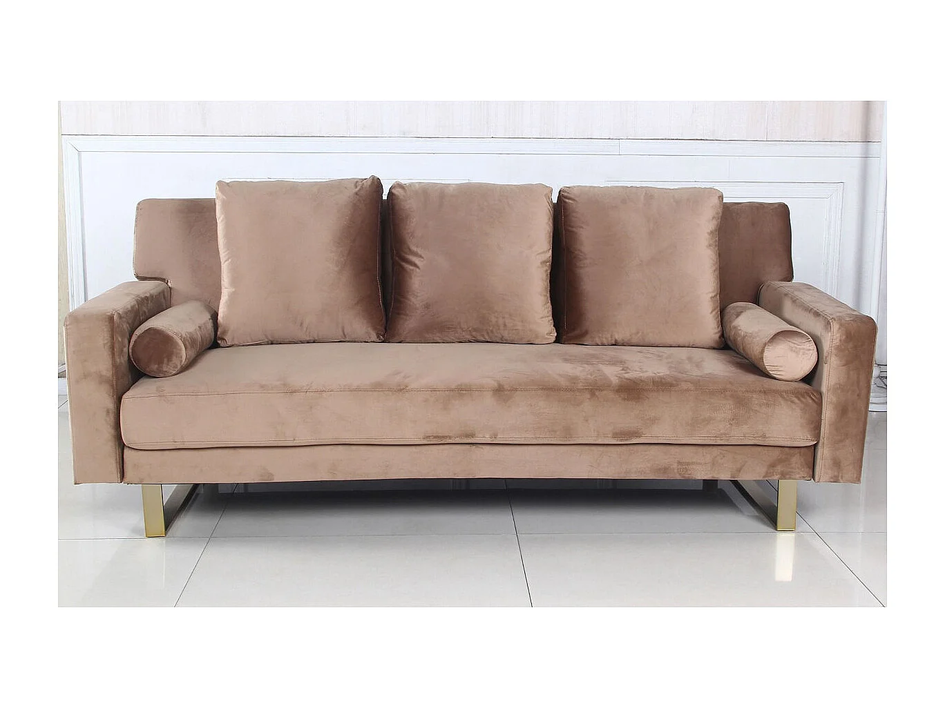 Canapé Convertible Velours "Albine" 210cm Taupe