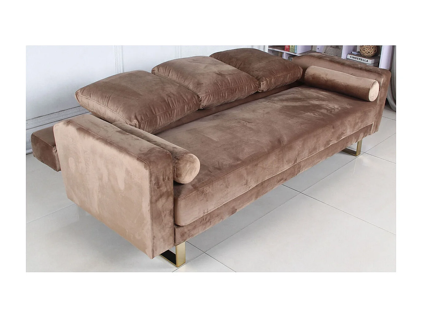 Canapé Convertible Velours "Albine" 210cm Taupe
