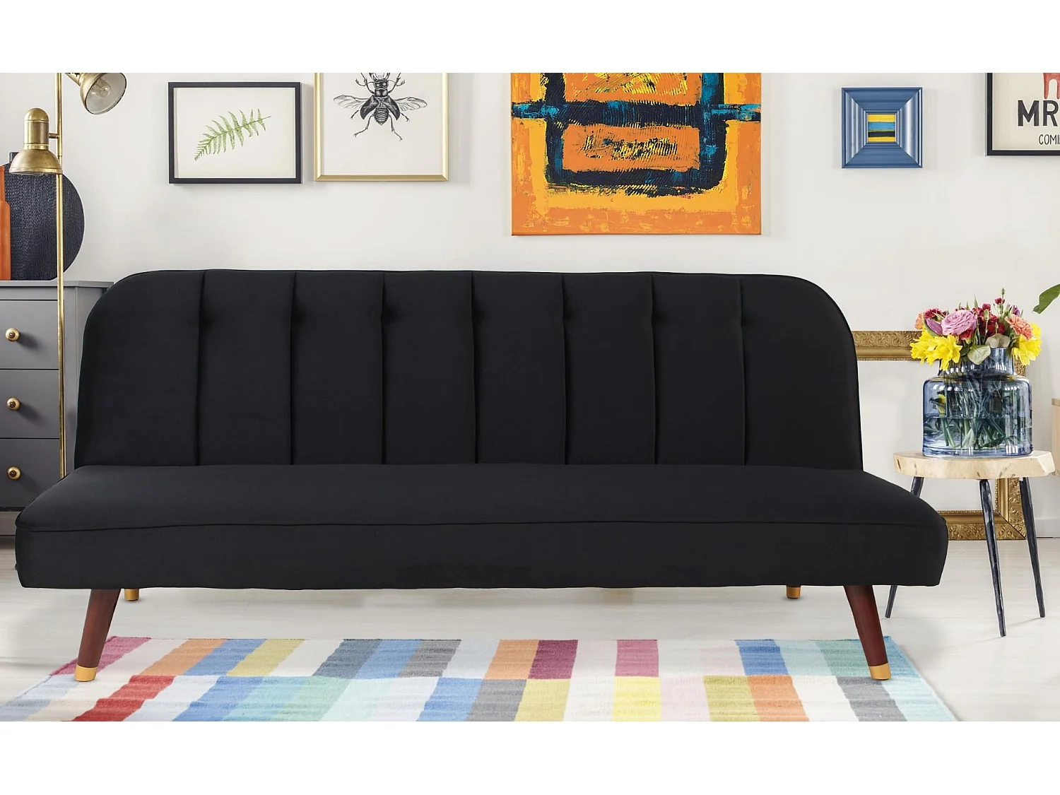 Canapé Convertible en Velours "Seattle" 180cm Noir