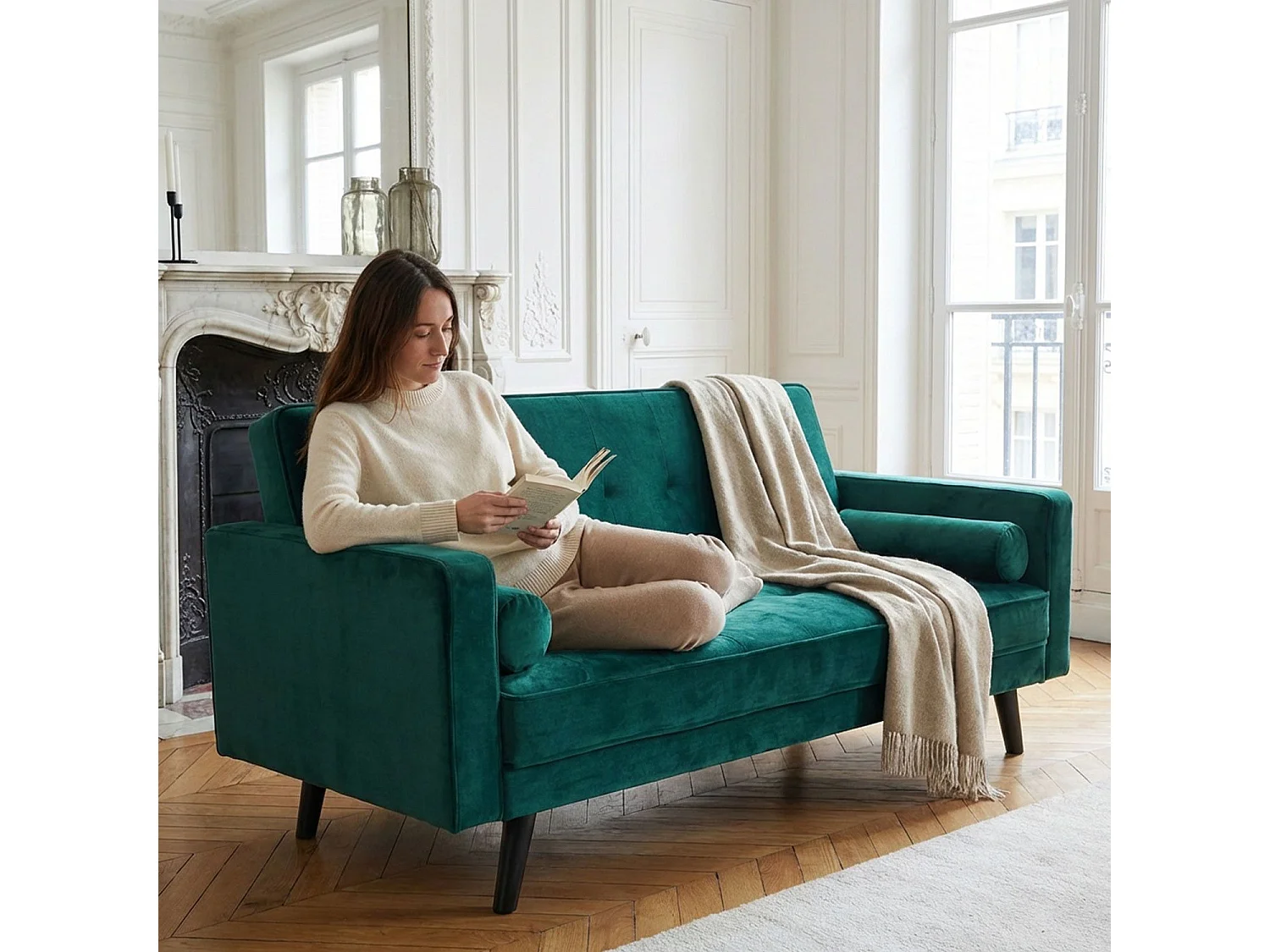 Canapé Convertible 3 Places Scandinave "Navya" Vert