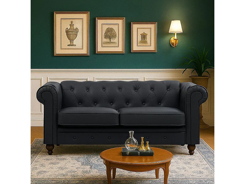 Canapé 2 Places "Chesterfield" 158cm Noir