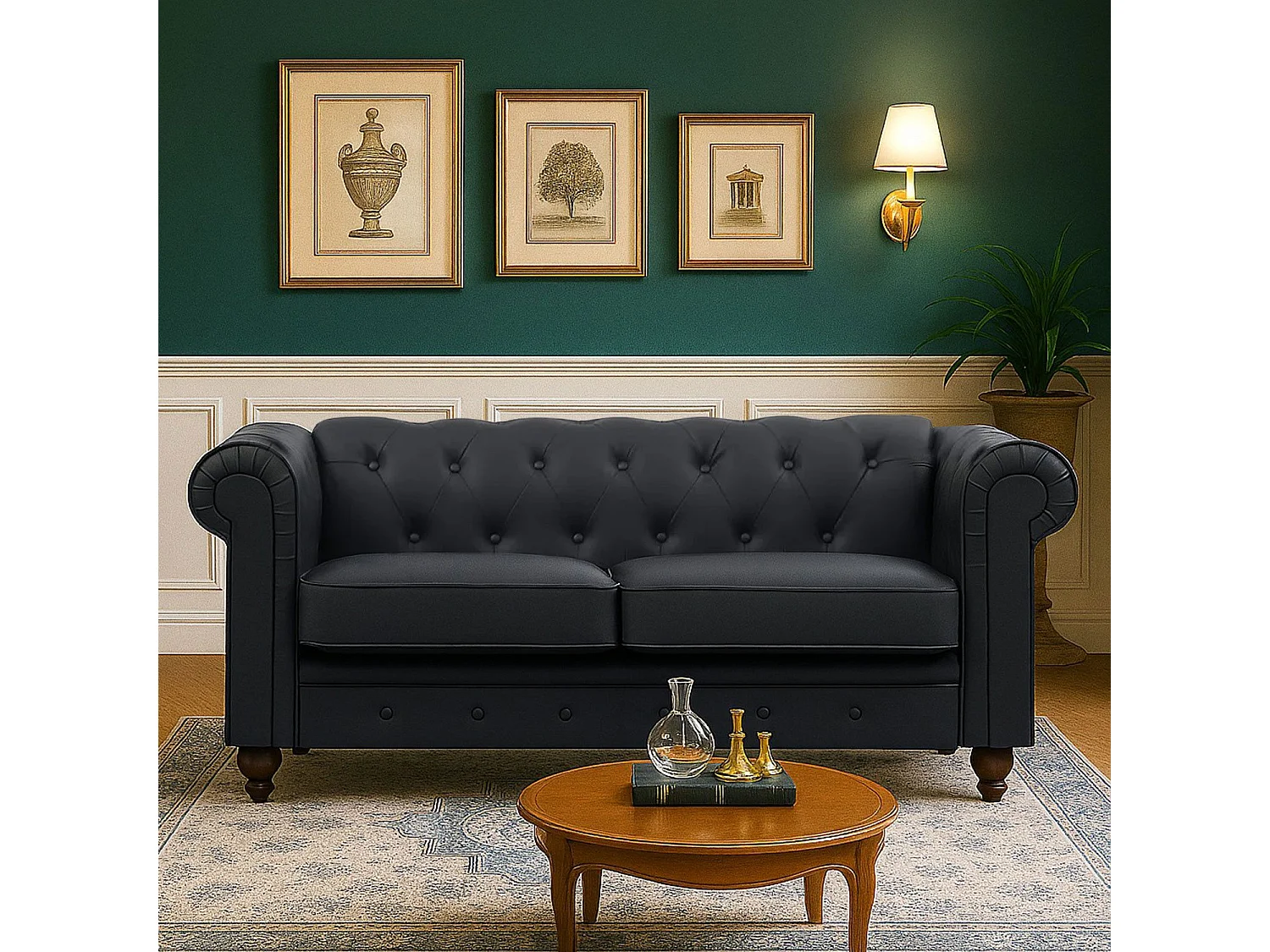 Canapé 2 Places "Chesterfield" 158cm Noir