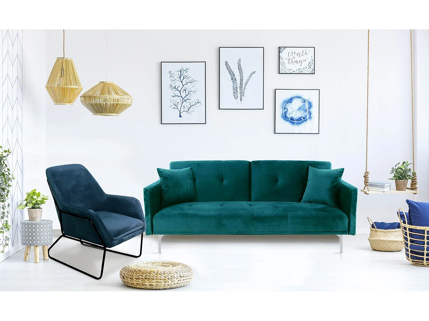 Canapé Convertible 3 Places "Lacla" 191cm Vert