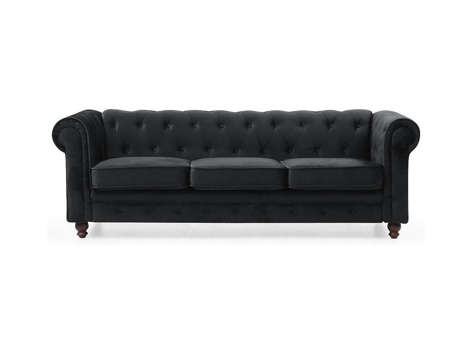 Canapé 3 Places Velours "Chesterfield" 209cm Noir