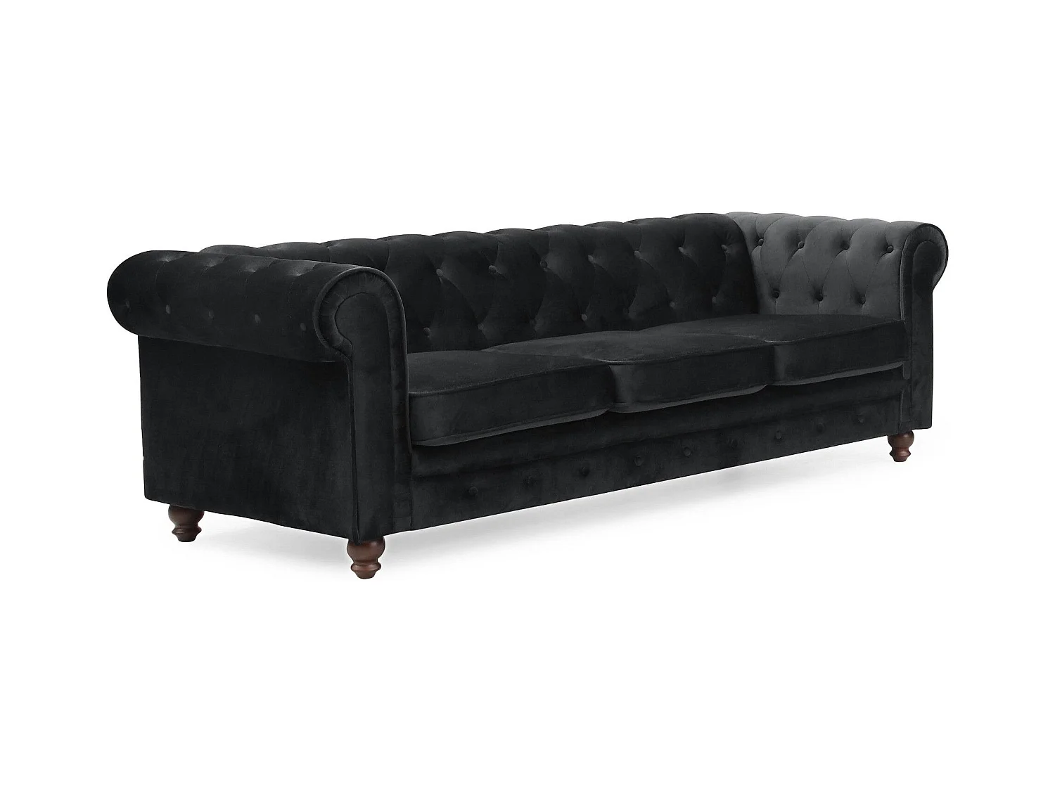 Canapé 3 Places Velours "Chesterfield" 209cm Noir