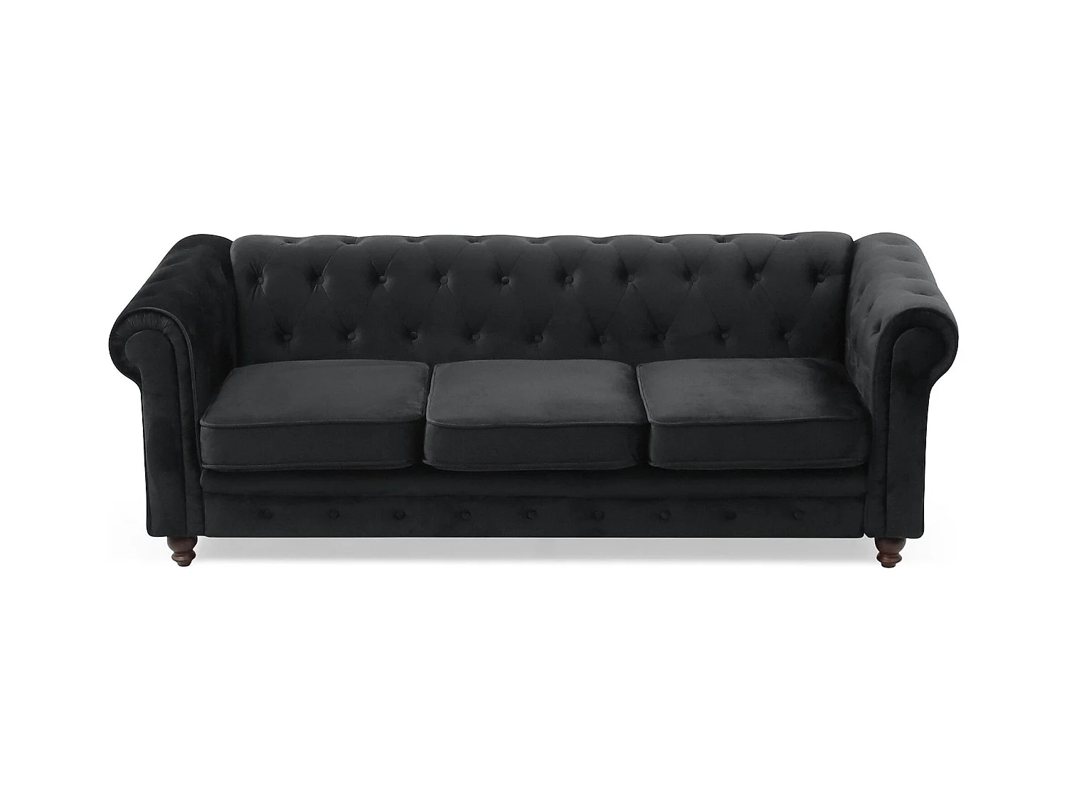 Canapé 3 Places Velours "Chesterfield" 209cm Noir