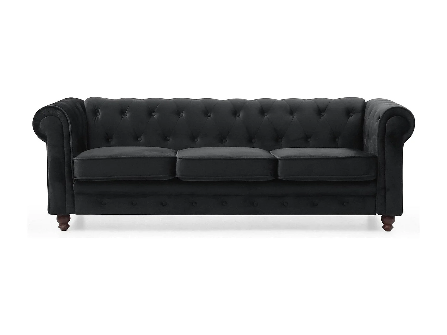 Canapé 3 Places Velours "Chesterfield" 209cm Noir