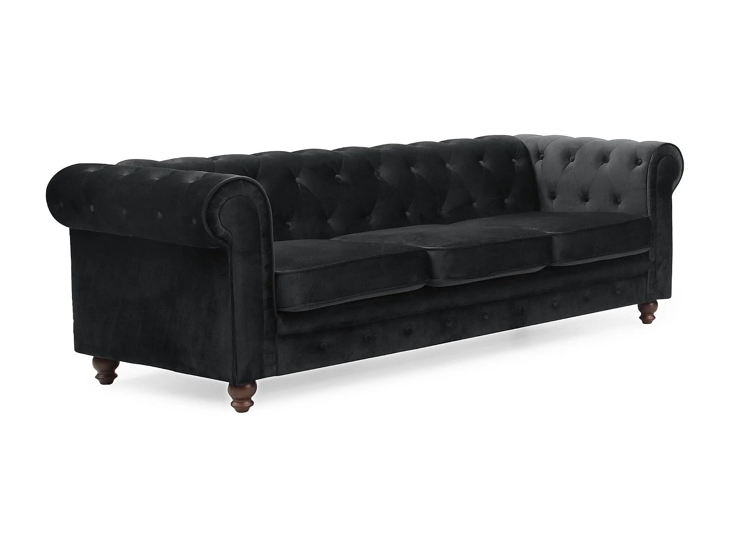 Canapé 3 Places Velours "Chesterfield" 209cm Noir