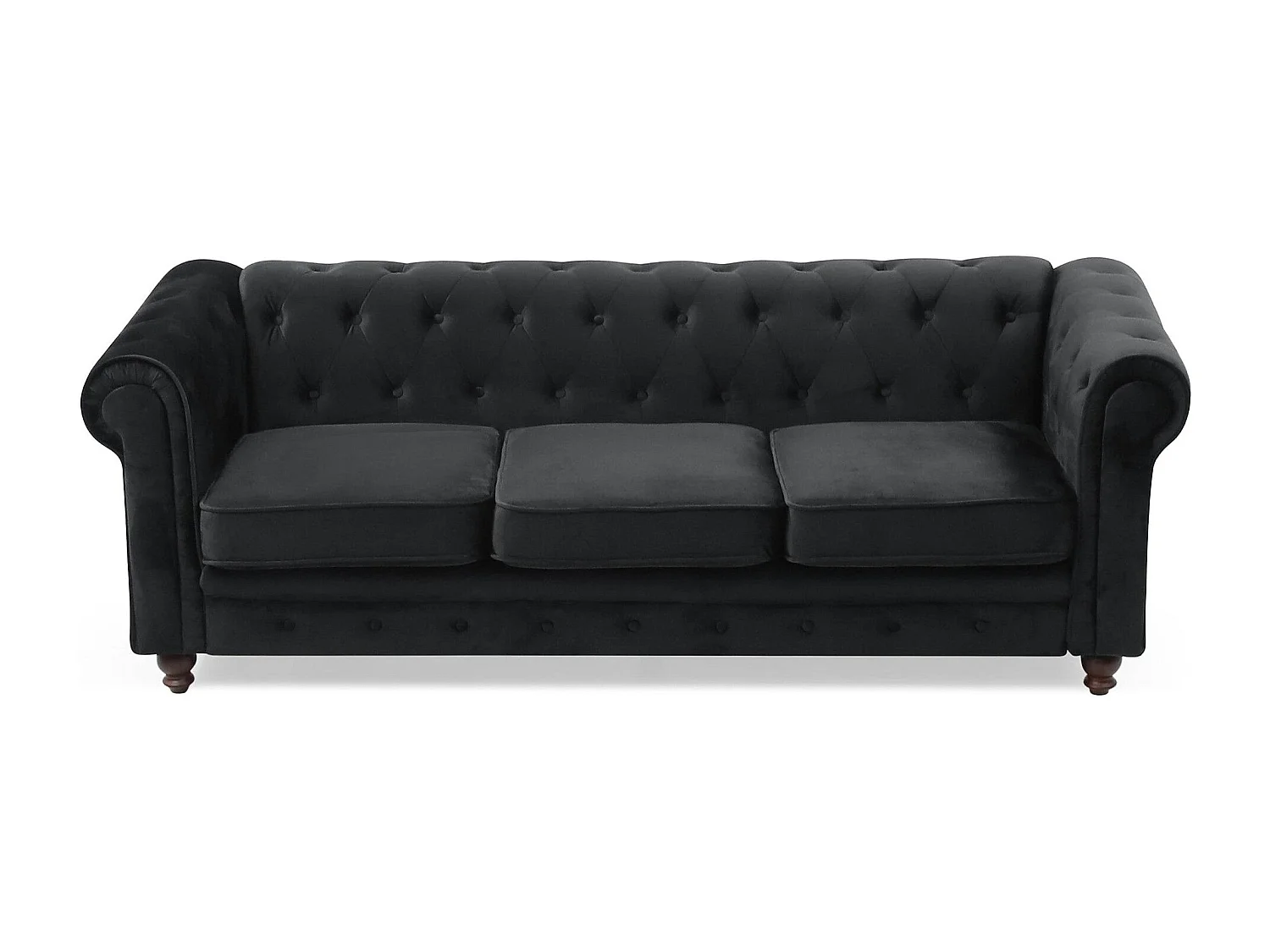 Canapé 3 Places Velours "Chesterfield" 209cm Noir