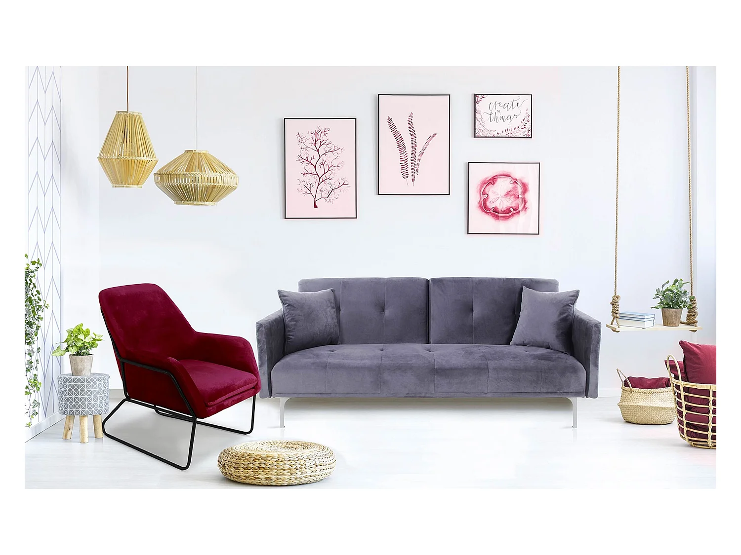 Schlafsofa 3-Sitzer "Lacla" Samt Grau 191cm