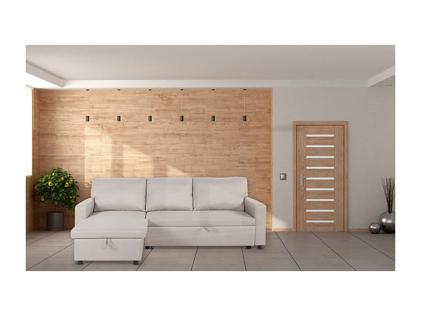 Canapé d'Angle Gauche Convertible "Minera" 215cm Beige