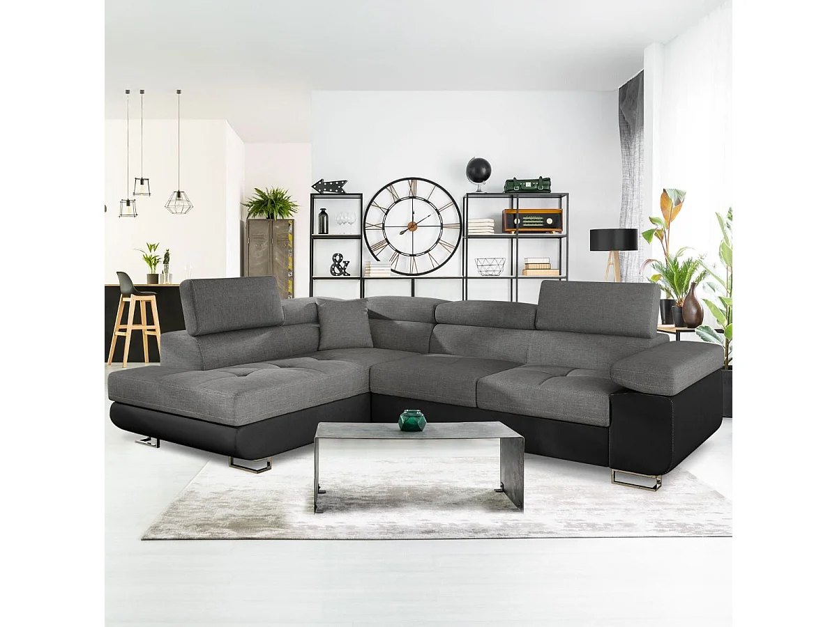 Canapé Convertible d'Angle Gauche "Toms" 275cm Gris