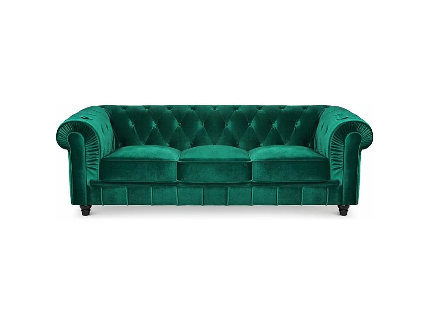 Gran Sofá Chesterfield 3 Plazas de Terciopelo Verde
