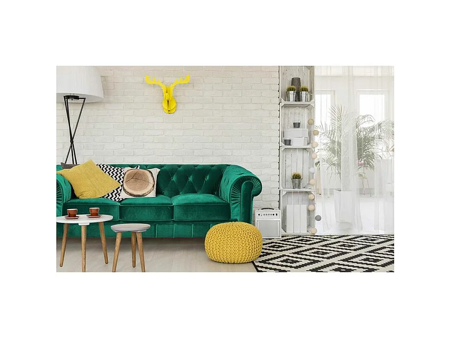 Gran Sofá Chesterfield 3 Plazas de Terciopelo Verde