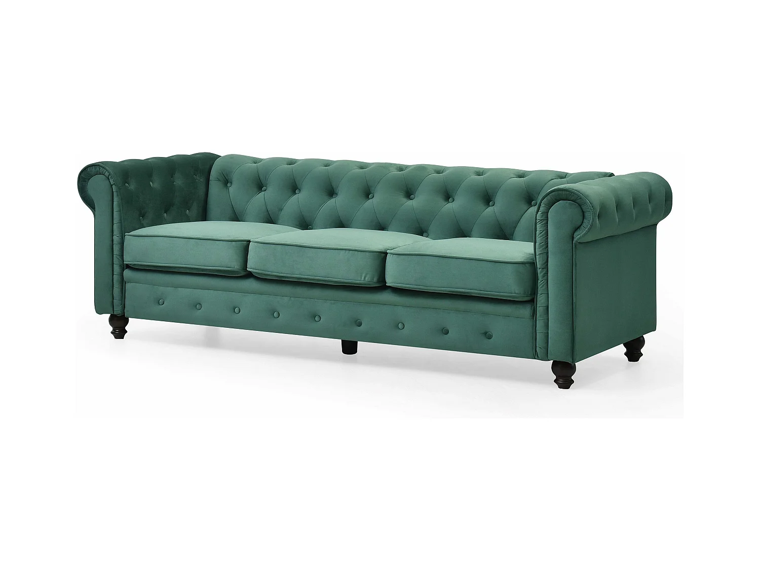 Gran Sofá Chesterfield 3 Plazas de Terciopelo Verde