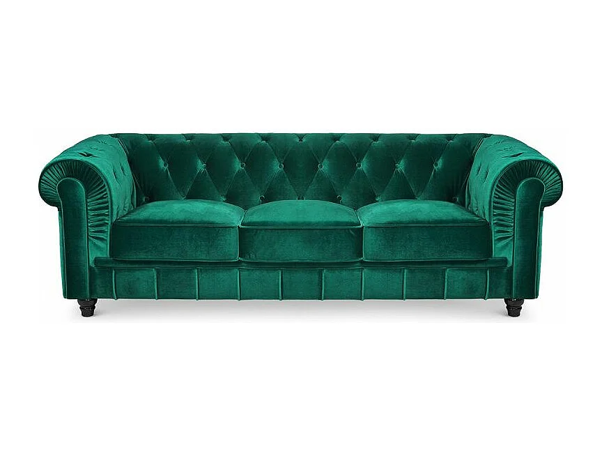 Grande divano a 3 posti Chesterfield Velluto Verde