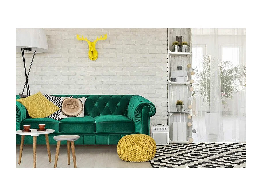 Grande divano a 3 posti Chesterfield Velluto Verde