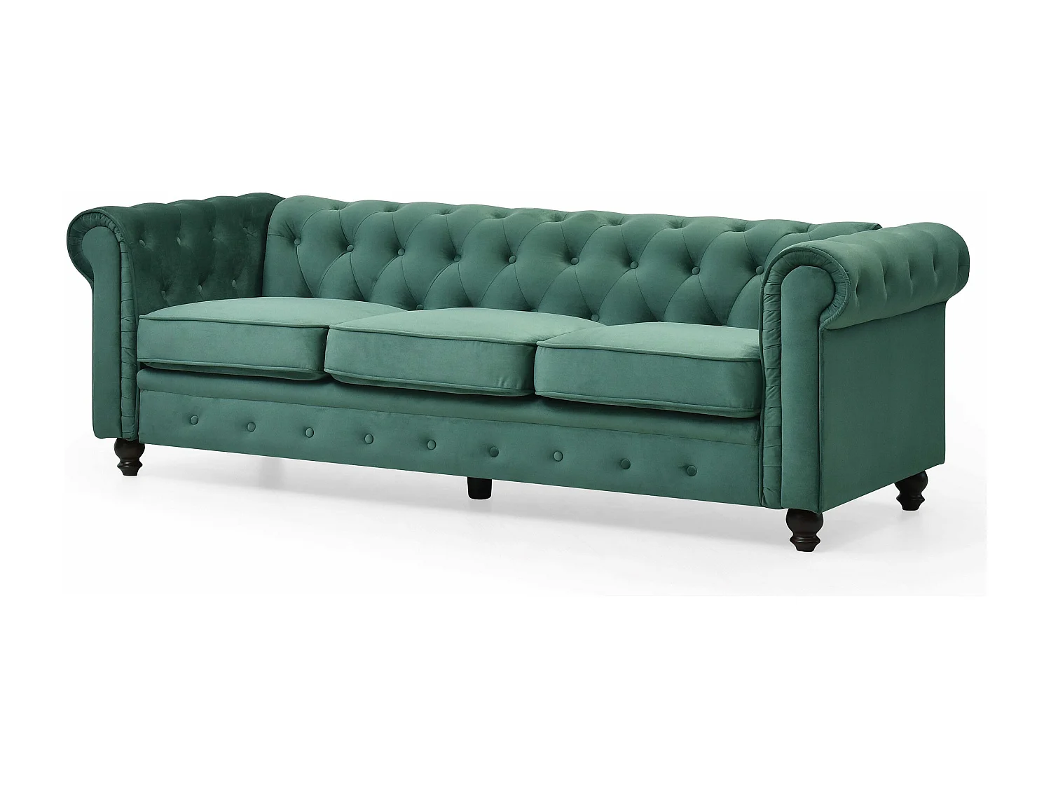 Grande divano a 3 posti Chesterfield Velluto Verde